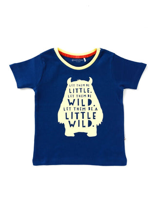 Half sleeve white graphic pattern in blue & grey denim shorts & t-shirt set for baby - Kidulan