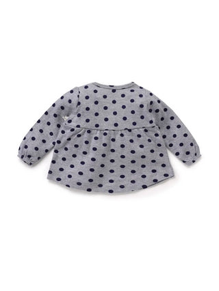 Full sleeve blue dot pattern in ash frock for baby girls - Kidulan