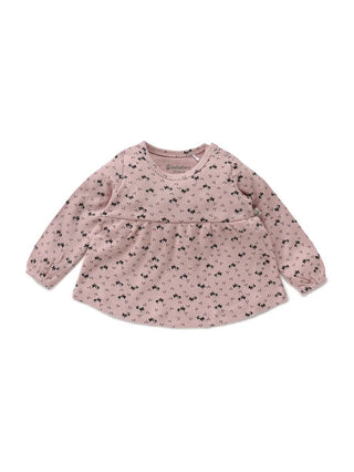 Full sleeve black graphic pattern in pink frock for baby girls - Kidulan