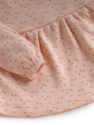 Full sleeve pink & grey dot pattern frock for baby girls - Kidulan