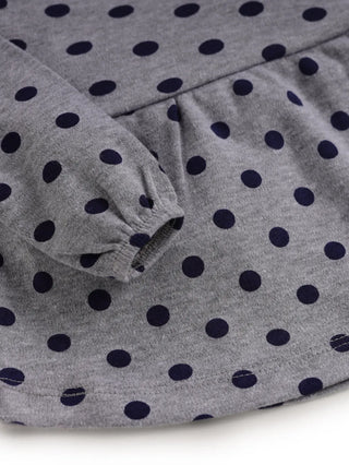 Full sleeve blue dot pattern in ash frock for baby girls - Kidulan