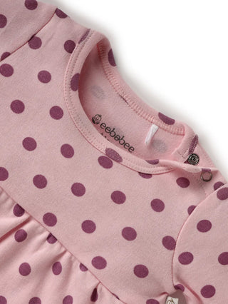 Full sleeve lavender dot pattern in pink frock for baby girls - Kidulan