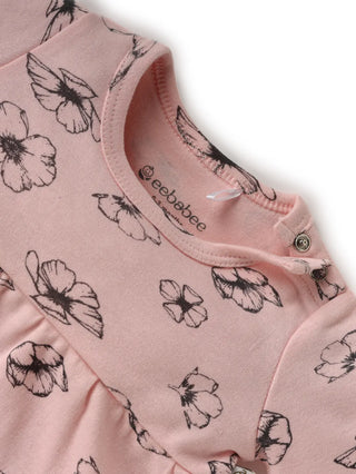 Full sleeve black flower pattern in pink frock for baby girls - Kidulan