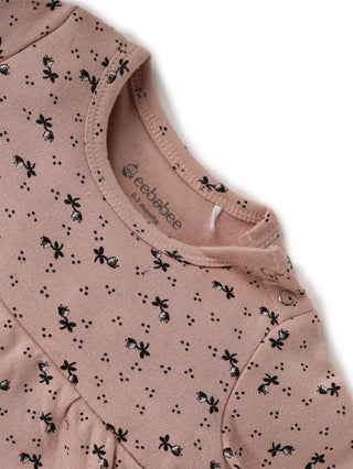 Full sleeve black graphic pattern in pink frock for baby girls - Kidulan