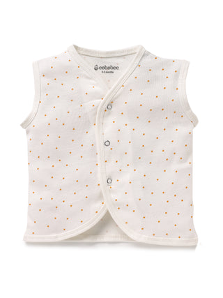 Sleeveless dot pattern in cream cotton jabla set for baby - Kidulan