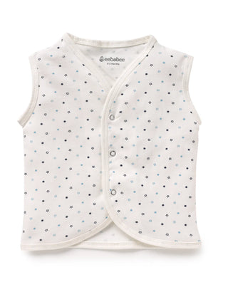 Sleeveless pure white border in white with black star pattern jabla set for baby - Kidulan