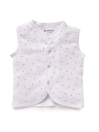 Sleeveless pure white & pink heart pattern jabla set for baby - Kidulan