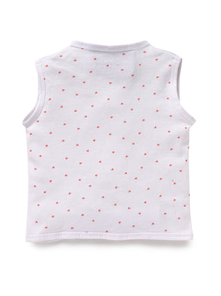 Sleeveless pure white & pink heart pattern jabla set for baby - Kidulan