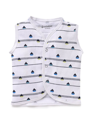 Sleeveless white & line pattern jabla set for baby - Kidulan