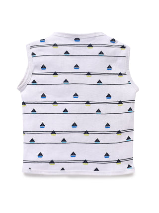 Sleeveless white & line pattern jabla set for baby - Kidulan