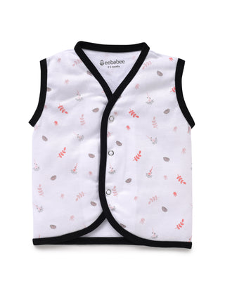 Sleeveless white & black border jabla set for baby - Kidulan
