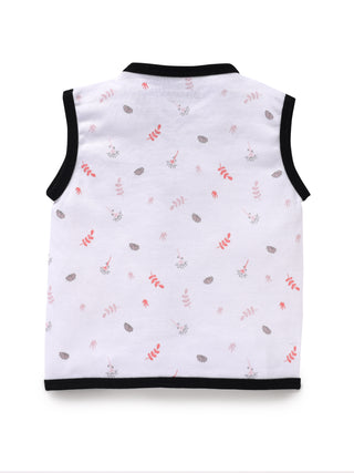 Sleeveless white & black border jabla set for baby - Kidulan