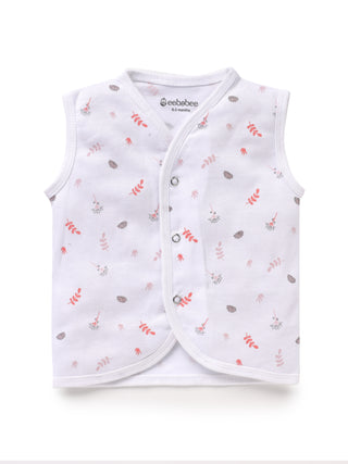 Sleeveless pure white & red leaf pattern jabla set for baby - Kidulan