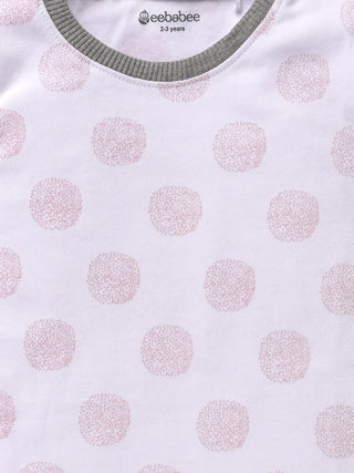 Full sleeve pink dotted pattern in white pajama set for baby - Kidulan