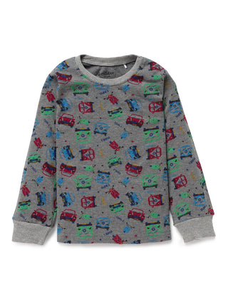 Full sleeve graphic pattern in grey pajama set for baby - Kidulan