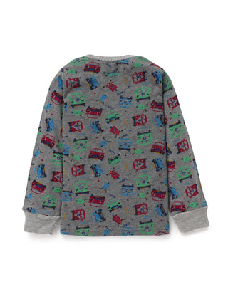 Full sleeve graphic pattern in grey pajama set for baby - Kidulan