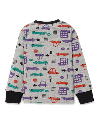 Full sleeve toy car graphic pattern in white pajama set for baby - Kidulan