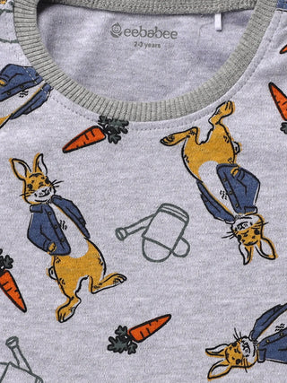 Full sleeve orange rabbit pattern in white pajama set for baby - Kidulan