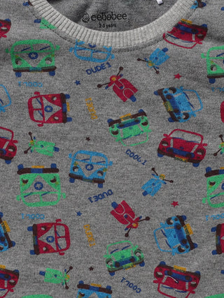 Full sleeve graphic pattern in grey pajama set for baby - Kidulan