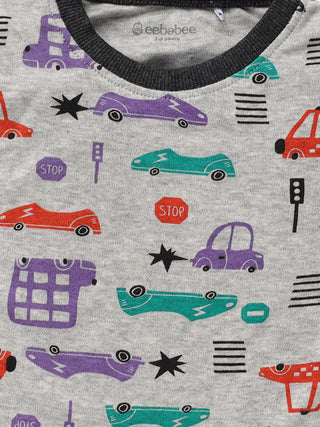 Full sleeve toy car graphic pattern in white pajama set for baby - Kidulan