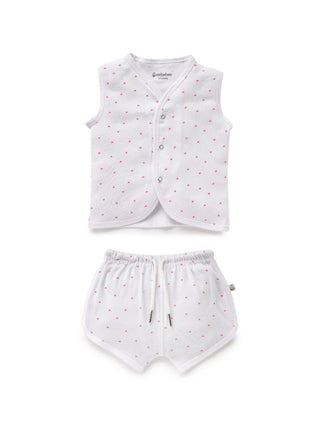 Sleeveless pure white & pink heart pattern jabla set for baby - Kidulan