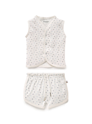 Sleeveless pure white border in white with black star pattern jabla set for baby - Kidulan
