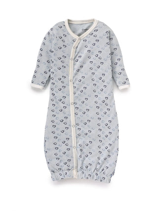 Full sleeve cyan & black heart shaped pattern with closure snap button sleeping gown for baby2 - Kidulan
