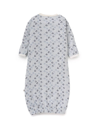 Full sleeve cyan & black heart shaped pattern with closure snap button sleeping gown for baby2 - Kidulan