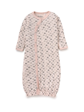 Full sleeve black heart shaped pattern in soft pink with closure snap button sleeping gown for baby - Kidulan