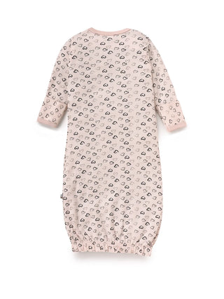 Full sleeve black heart shaped pattern in soft pink with closure snap button sleeping gown for baby - Kidulan
