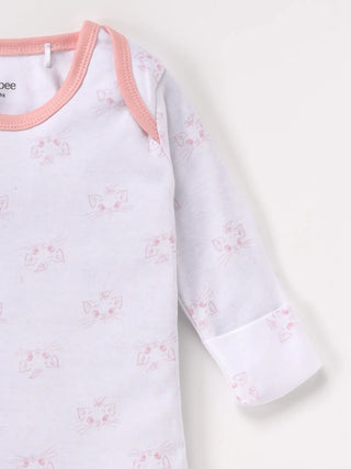 Full sleeve white & pink sleeping gown for baby girl - Kidulan