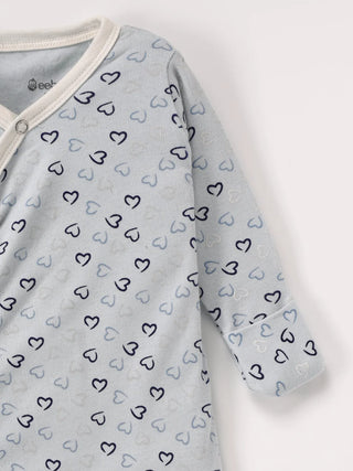 Full sleeve cyan & black heart shaped pattern with closure snap button sleeping gown for baby2 - Kidulan