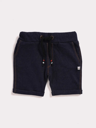 Full sleeve violet & navy blue denim shorts & cuff t-shirt set for baby - Kidulan
