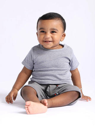 Half sleeve plain grey little boys stripe t-shirt for baby - Kidulan