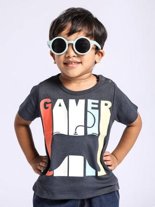 Half sleeve black & orange graphic t-shirt for baby - Kidulan
