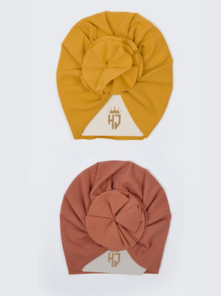 Baby Girls Turban Headwrap – Brown & Yellow - Kidulan