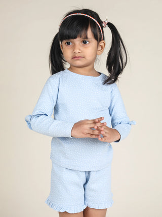 Full sleeve blue frill set for baby girl - Kidulan