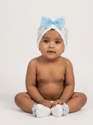 Baby Turban Cap & Booties Set - White With Blue - Kidulan