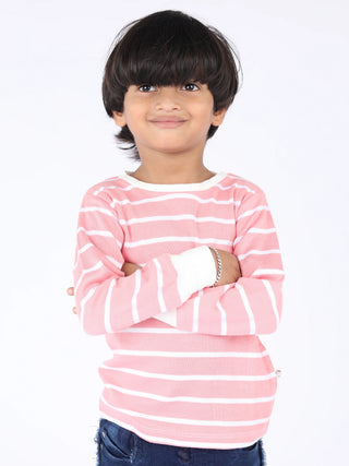 Full sleeve pink & White cuff t-shirt for baby - Kidulan