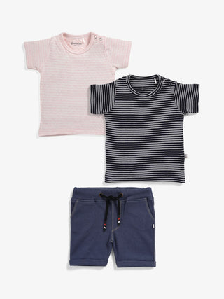 BABY BOYS STRIPED TEE & DENIM SHORTS SET - Kidulan