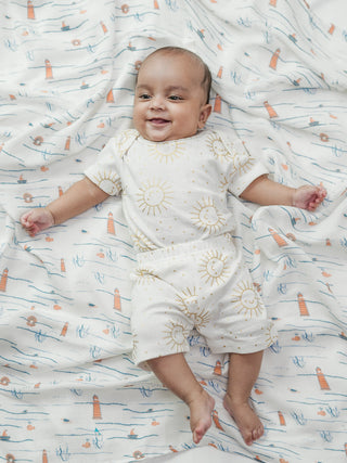 FETO COTTON MUSLIN SWADLE WRAP - BLUE SEA - Kidulan