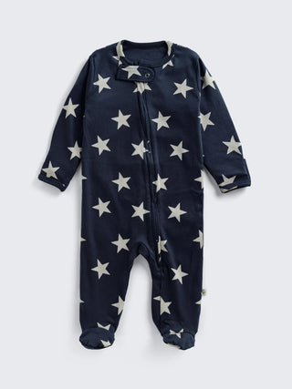 Star Print Footed Baby Sleepsuit with 2-Way Zipper