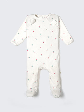 Floral Footed Romper with Cute Ear Detail – Soft Cotton Sleepsuit - Kidulan