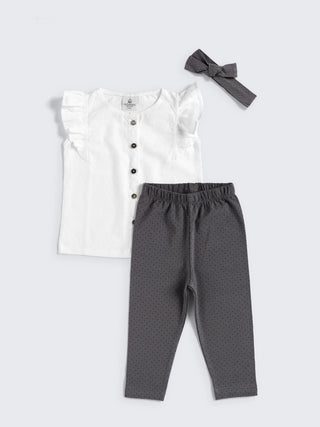 Eebabee Ruffle Top & Polka Dot Legging Set – Charcoal - Kidulan