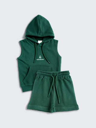 eebabee Boys Solid Sleeveless Hooded Set - Forest Edition - Kidulan