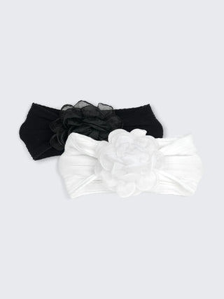 Girl Classic Bloom Stretch Baby Headband – Black & White Floral Edition - Kidulan