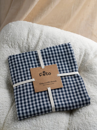 FETO COTTON MUSLIN SWADLE WRAP - NAVY CHECK - Kidulan