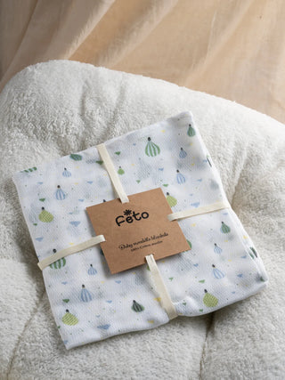 FETO COTTON MUSLIN SWADLE WRAP - GREEN BALLOON - Kidulan