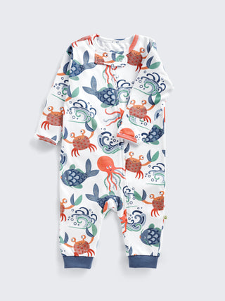 Ocean Friends Print Footless Baby Sleepsuit With 2-Way Zip