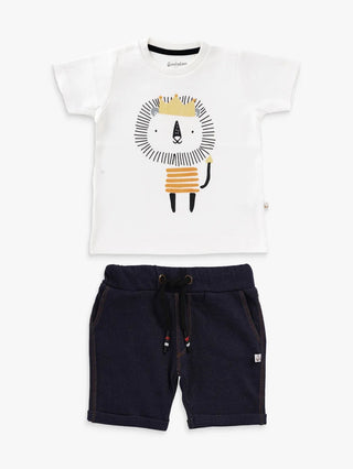 Half sleeve white & navy blue denim shorts & t-shirt set for baby - Kidulan